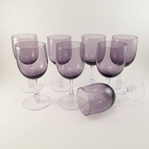 8 Fostoria 5" Wine Glasses, Fascination Lilac, vintage set purple amethyst stems